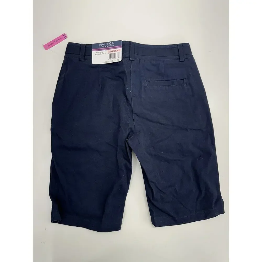Nautica Girls School Uniform Shorts Size 10 Adjustable Skinny Bermuda Blue NWTs